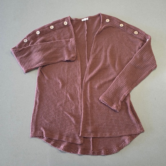 Maurices Sweaters - Maurices Womens Mauve Waffle Knit Open Front Cardigan Button Shoulder Detail M